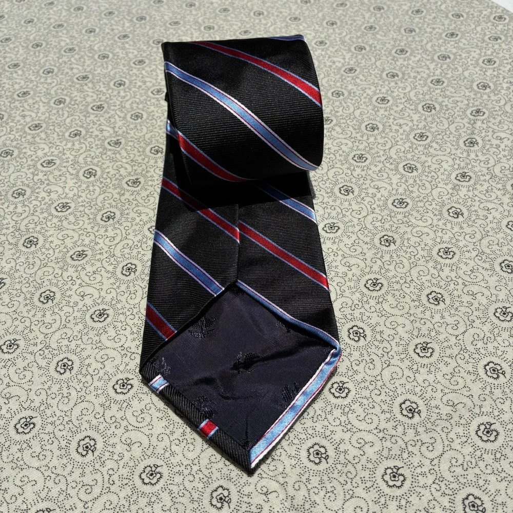 Brooks Brothers 346 Mens Silk Tie Black Red Blue Striped Repp Necktie USA Made